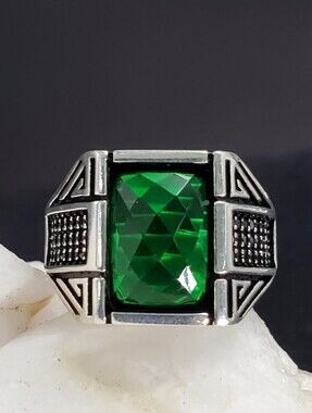 Sterling silver 925 Ring Size 10.5 Green Dioxide Quartz Men's Jewelry